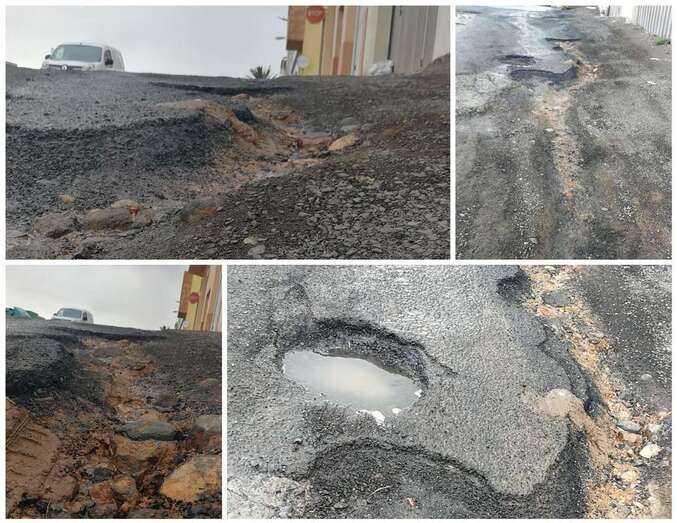 Surcos en el firme de la vía de Antonio Nebrija, en Lomo los Frailes/TA.